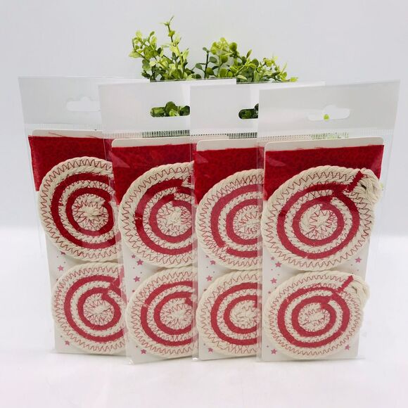 Rope Car Coasters Boho Red One Set of 2  Machine Washable For Car Cup Holders - Picture 2 of 3